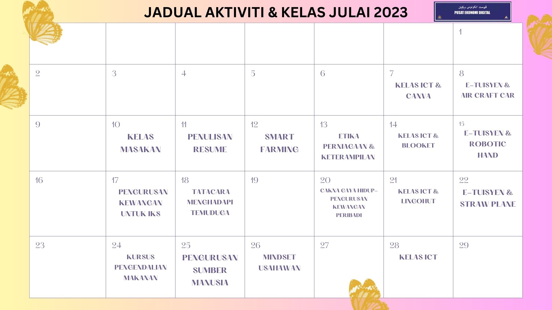 JADUAL AKTIVI KELAS JULAI 2023 2