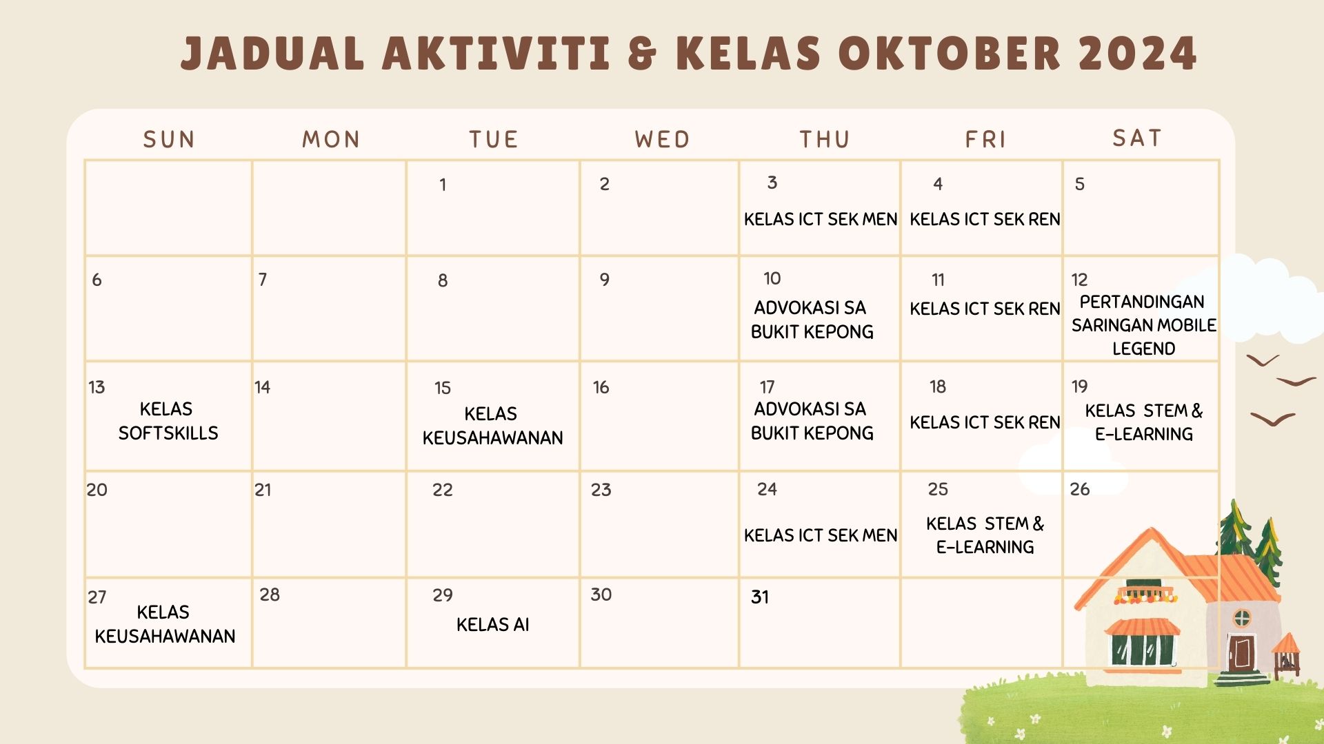 jadual aktiviti kelas september 2024